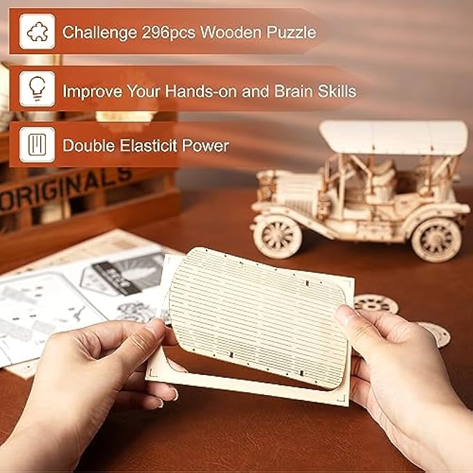3D PUZZLE WOODEN MODEL KIT CAR FOR ADULT MODEL BUILDING KITS, MODEL KITS FOR ADULTS TO BUILD, CHRISTMAS BIRTHDAY GIFTS FOR TEENS AND ADULTS, VINTAGE CAR - Image 2